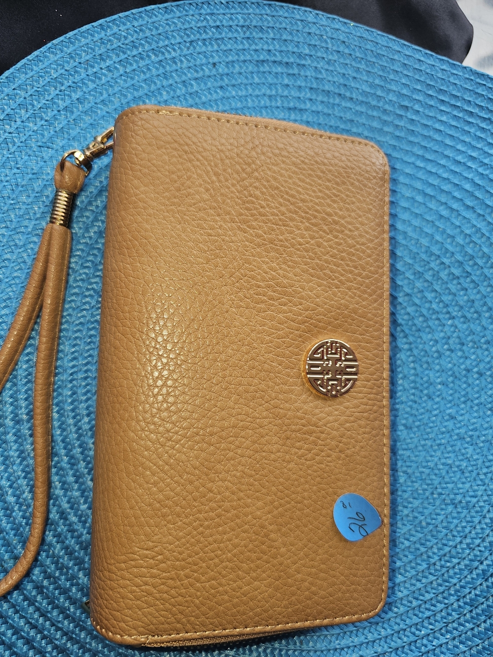 Anne Kleindouble zip Wristlet Wallet with Gold Emblem